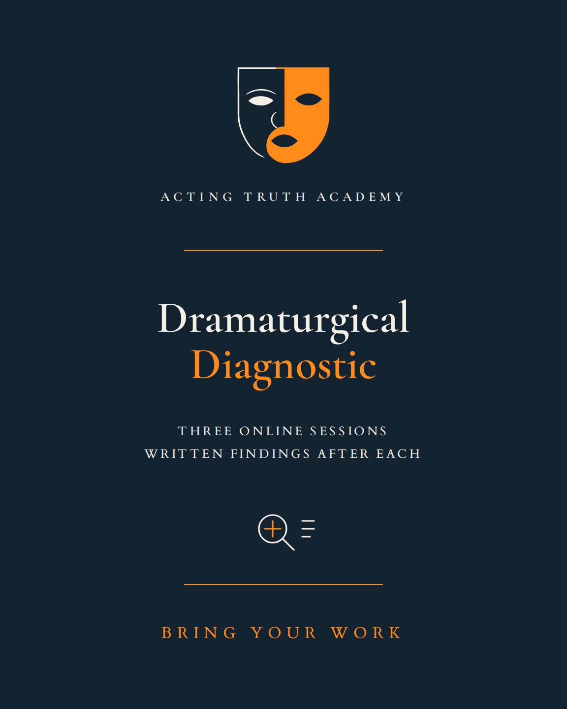 Dramaturgical Diagnostic original Payhip poster. Three online sessions, written findings after each.